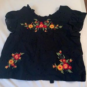 Free People Black Floral Top